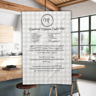 Monogram Farmhouse Recipe Keepsake Buffalo Plaid Tea Towel