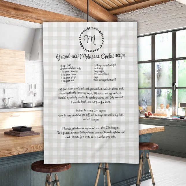 Monogram Farmhouse Recipe Keepsake Buffalo Plaid Tea Towel (Creator Uploaded)