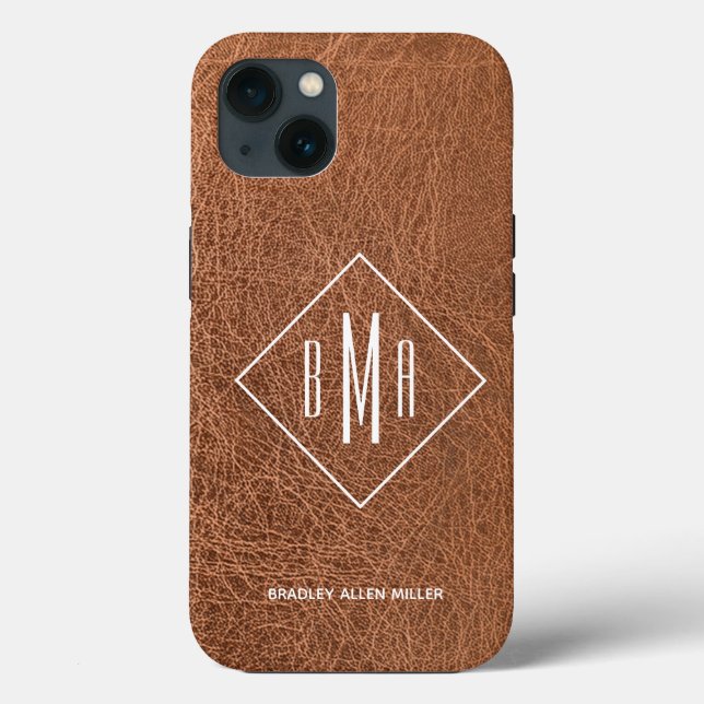 Monogram Faux Brown Leather Case-Mate iPhone Case (Back)