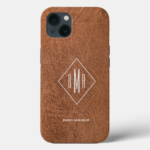 Monogram Faux Brown Leather iPhone 13 Case