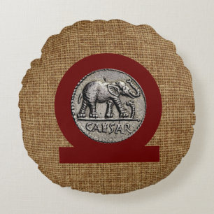 Monogram Faux Burlap Elephant Caesar Roman Round Cushion
