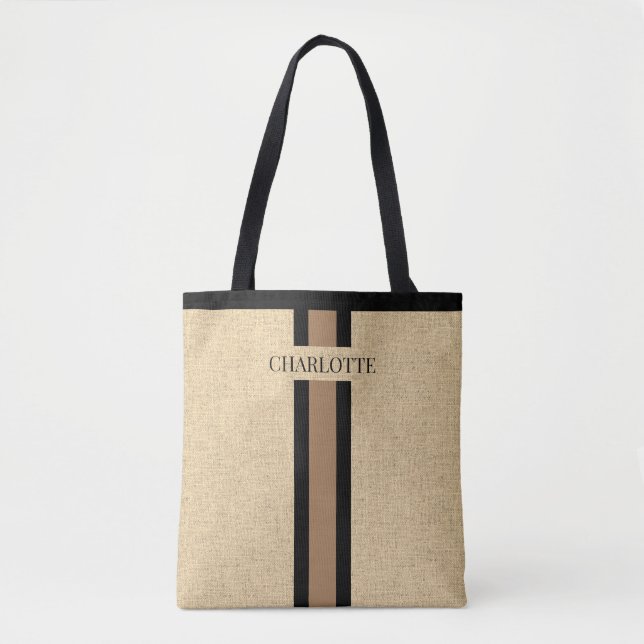 Monogram Faux Burlap Jute  Tote Bag (Front)