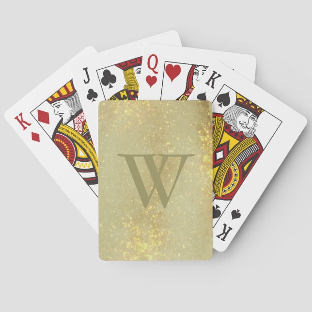 Monogram Faux Gold Classic Playing Cards (Back)