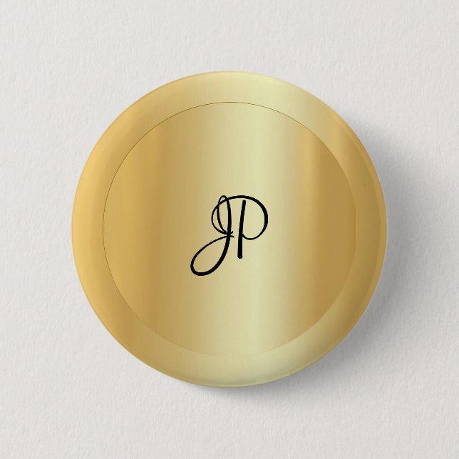 Monogram Faux Gold Elegant Add Your Text Name 6 Cm Round Badge (Front)