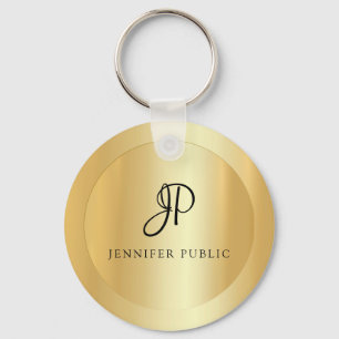Monogram Faux Gold Elegant Name Template Key Ring