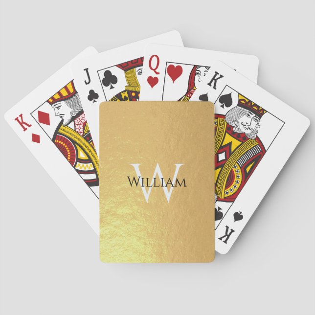 Monogram Faux Gold Foil Custom Name Initial Modern Playing Cards (Back)