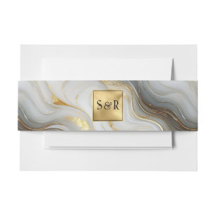 Monogram Faux Gold, Grey & White Marbled Wedding Invitation Belly Band