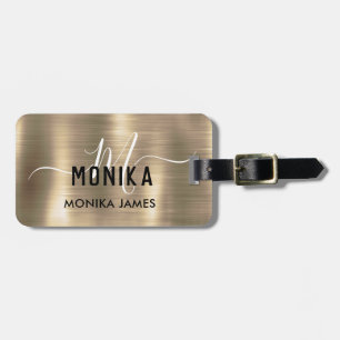 Monogram Faux Gold Metal Steel Styled Custom Luggage Tag