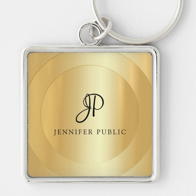 Monogram Faux Gold Your Name Elegant Template Key Ring (Front)