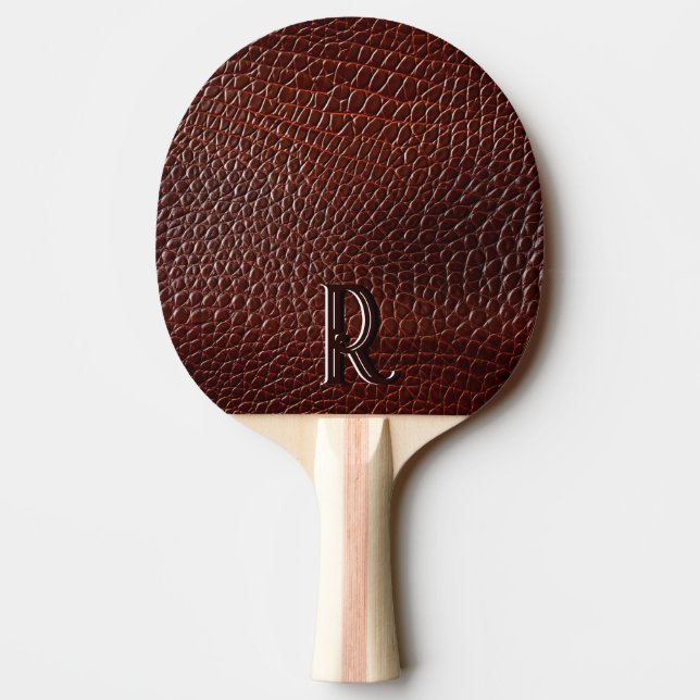 Monogram Faux Leather Brown Embossed  Ping Pong Paddle (Back)