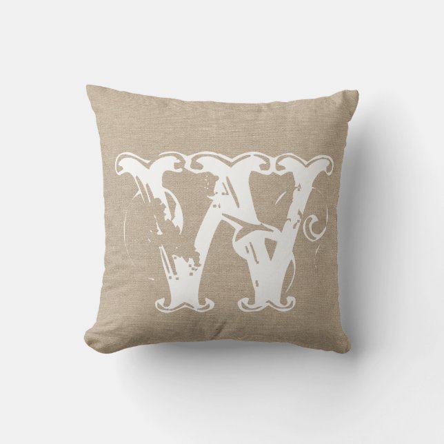 Monogram faux linen burlap rustic chic initial jut cushion (Front)