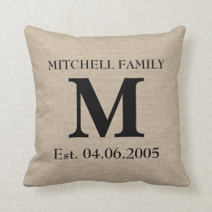 Monogram faux linen burlap rustic chic initial jut cushion