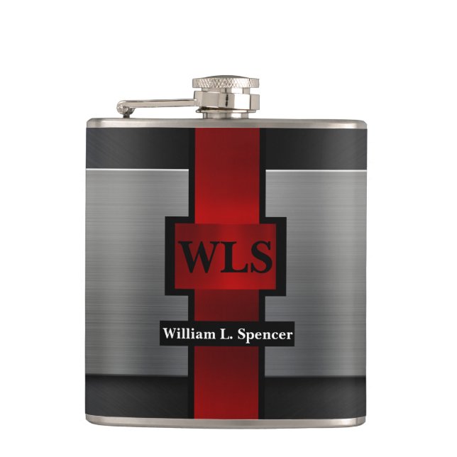 Monogram Faux Metal Vinyl Wrapped Flask (Front)