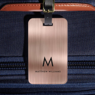 Monogram Faux Rose Gold Metal Steel Styled Custom Luggage Tag