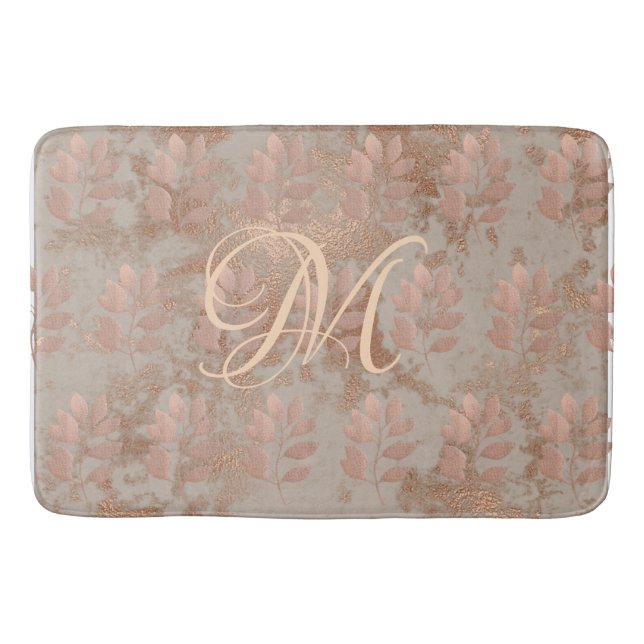 Monogram Faux Rose Gold pattern Bath Mat (Front)