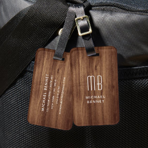 Monogram Faux Wood Texture Luggage Tag