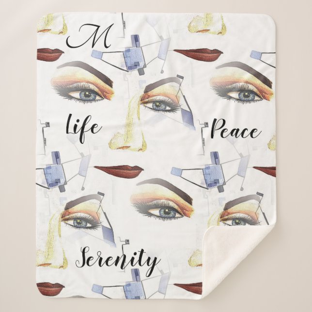 Monogram Feminine Chic Artistic Artwork Sherpa Blanket (Front)