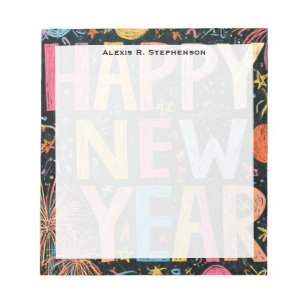 Monogram Festive Happy New Year Chalk Work Notepad