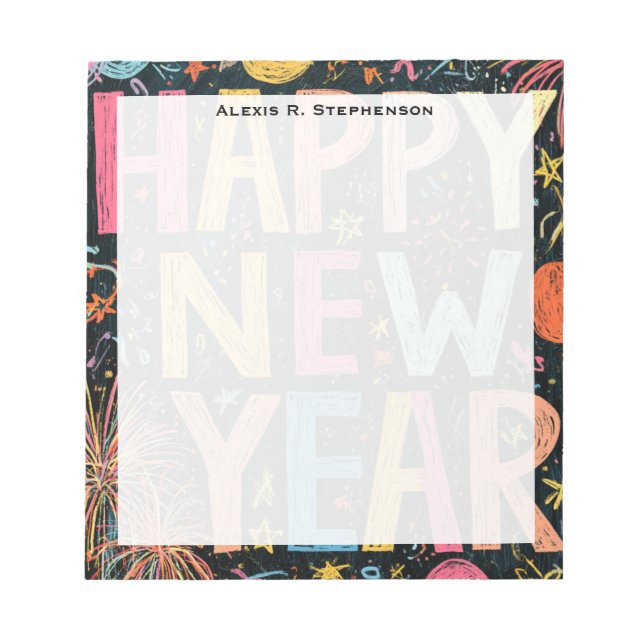Monogram Festive Happy New Year Chalk Work Notepad (Front)