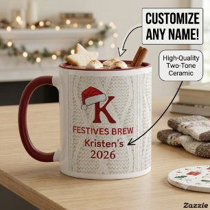 Monogram Festive Knit Sweater Christmas  Mug
