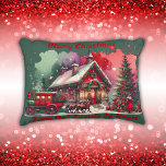 Monogram Festive Vintage Christmas on green | Decorative Cushion<br><div class="desc">Add a splash of holiday spirit to your décor with this charming accent pillow, featuring a festive vintage Christmas scene on a green background and the personalised monogram, "Merry Christmas. From Our Family To Yours." Perfect for enhancing your living room or bedroom, this pillow offers both comfort and seasonal charm....</div>