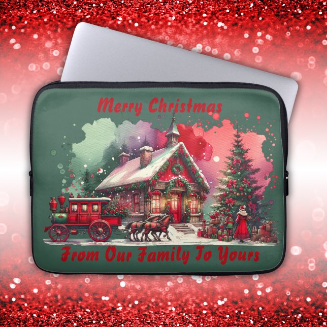 Monogram Festive Vintage Christmas on green | Laptop Sleeve (Creator Uploaded)