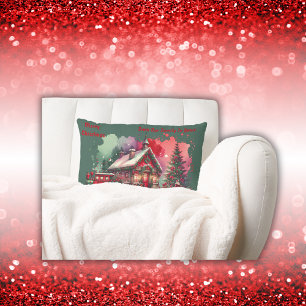 Monogram Festive Vintage Christmas on green Lumbar Cushion