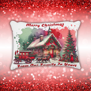 Monogram Festive Vintage Christmas on white Decorative Cushion