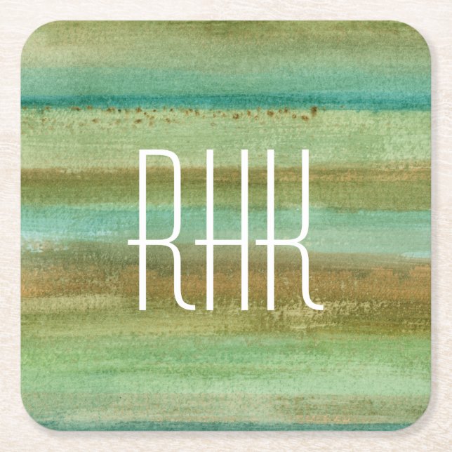 Monogram | Fields in Spring I Square Paper Coaster (Front)