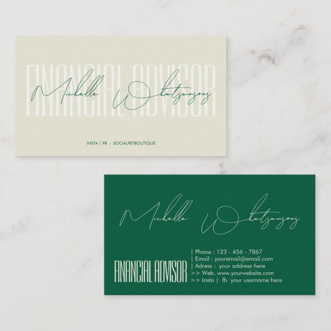 Monogram FINANCIAL ADVISOR modern script Business Card (Front/Back)