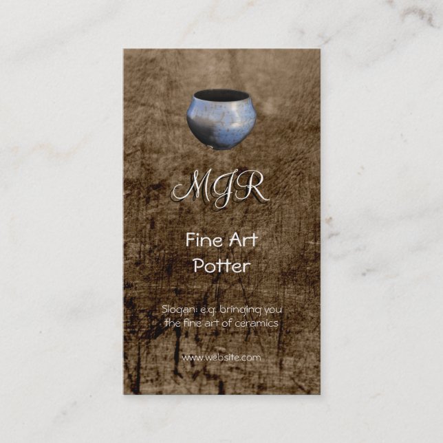 Monogram, Fine Art Potter, leather-effect Business Card (Front)