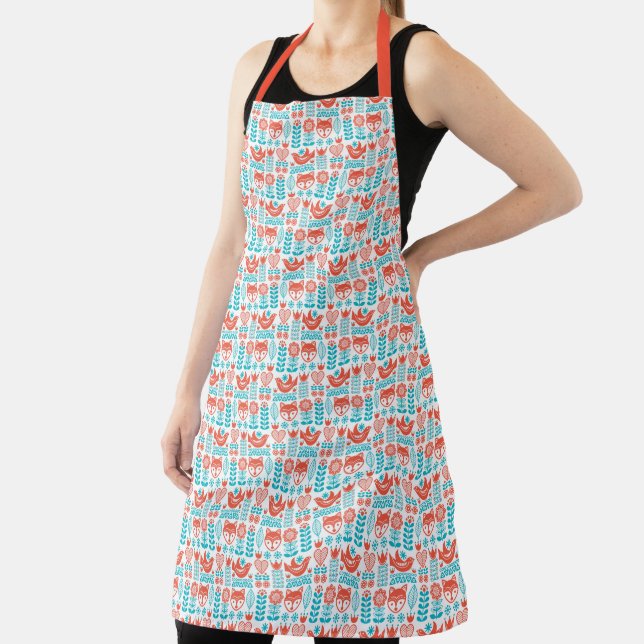 Monogram | Finnish Fox & Bird Folk Art Pattern Apron (Insitu)