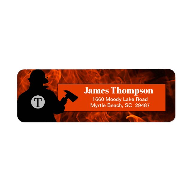 Monogram Fireman Flame Background Return Address Label (Front)