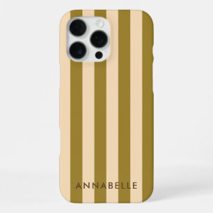 Monogram First Name Olive Green Stripes Pattern iPhone 16 Pro Max Case