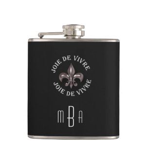 Monogram Fleur de Lis Joy of Living in French Hip Flask