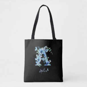 Monogram Floral Alphabet A Personalise Customise Tote Bag