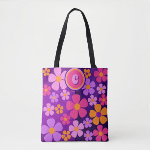 Monogram Floral Blossom Burst Vibrant Tote Bag