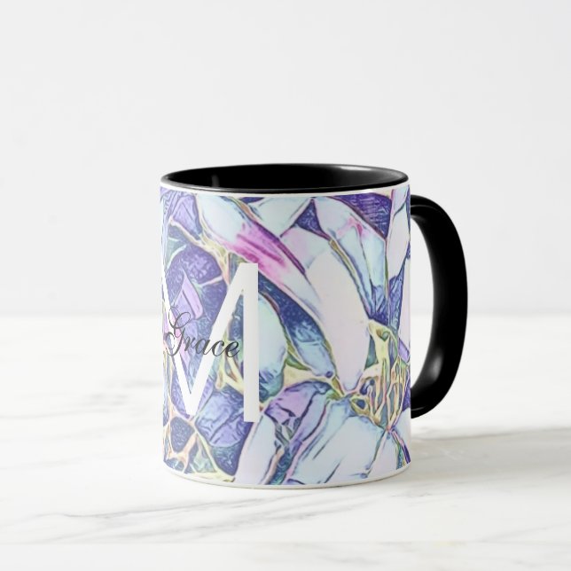 Monogram Floral Blue And Purple  Mug (Front Right)