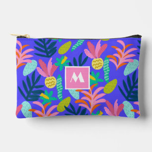 monogram floral blue chic tropical pattern  accessory pouch