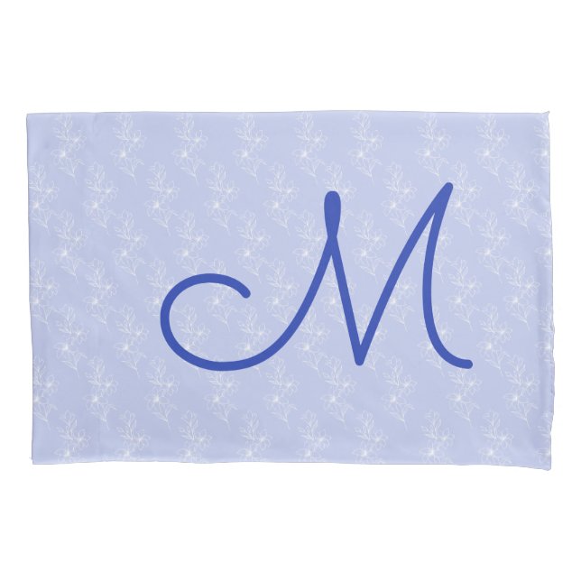 Monogram Floral Blue Pattern Bedroom Pillowcase (Front)