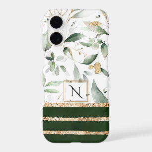 Monogram Floral Botanical Watercolor Gold Glitter