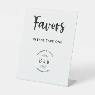 Monogram Floral Botanical Wedding Favours Take One Pedestal Sign