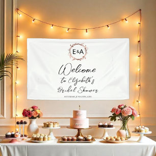 Monogram Floral Bridal Shower Welcome Sign Banner