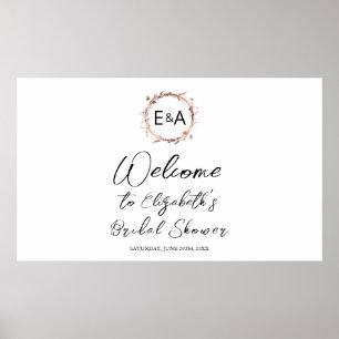 Monogram Floral Bridal Shower Welcome Sign Banner