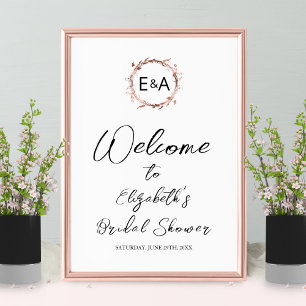 Monogram Floral Bridal Shower Welcome Sign Board