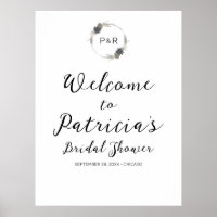 Monogram Floral Bridal Shower Welcome Sign Board