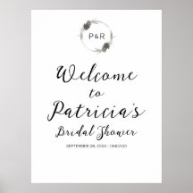 Monogram Floral Bridal Shower Welcome Sign Board