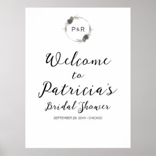 Monogram Floral Bridal Shower Welcome Sign Board