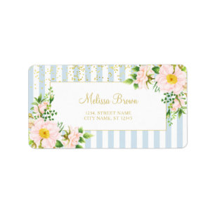 Monogram Floral Chic Pastel Blue Stripes Label