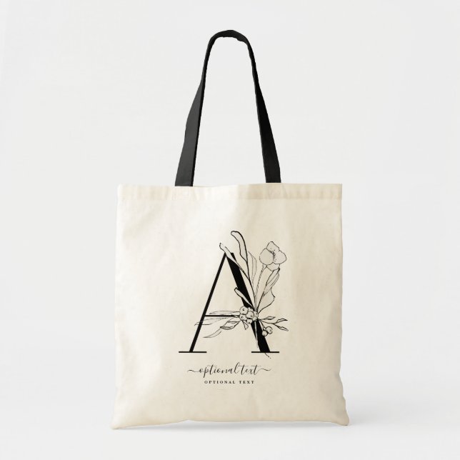Monogram Floral Custom Tote Bag - Single Letter A (Front)